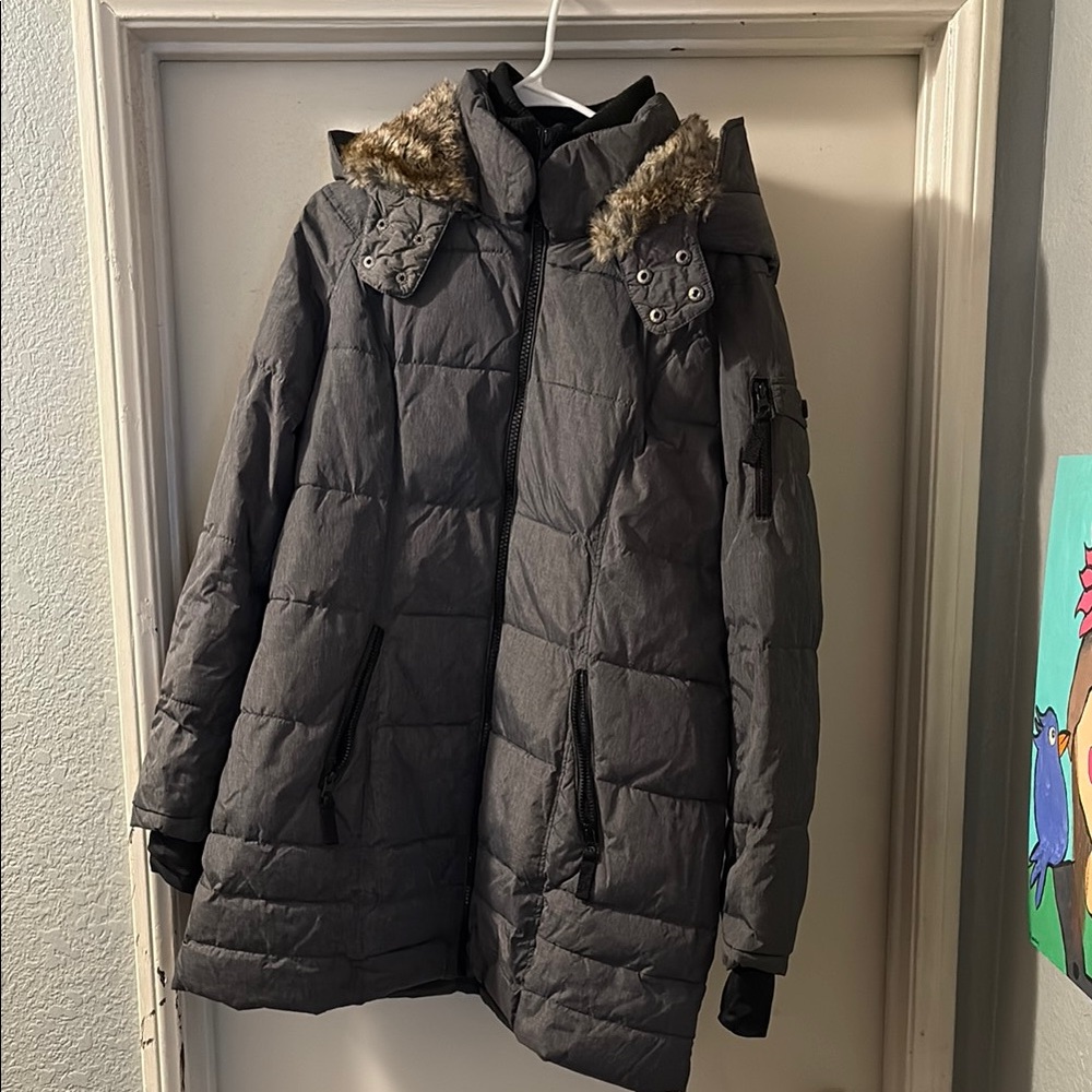 Nautica Gray Ski & Snow Jacket with Fur Trim